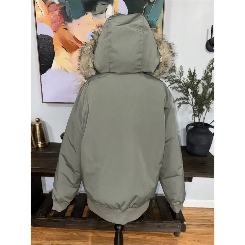 ABERCROMBIE & FITCH ULTRA BOMBER JACKET COAT OLIVE GREEN MENS SIZE MEDIUM Heavy